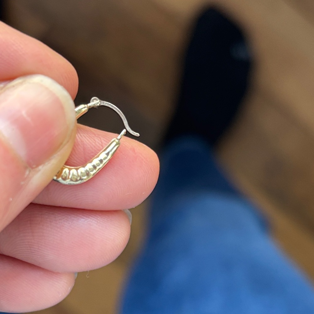 Elegant Gold Hoop Earrings 10k gold small iron hammed hoops. Signed 10k Italy